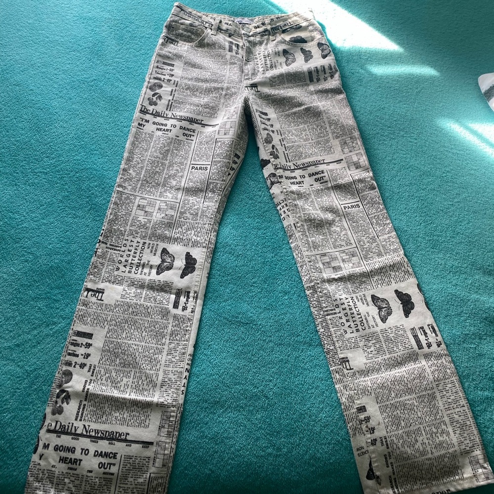 Zara newspaper print jeans